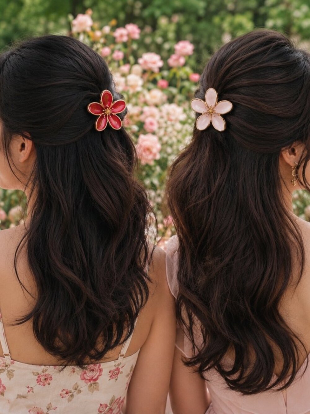NWT - Sunday State Metal Hair Claw Clips -Set of 2-Coral and Light Pink Plumeria